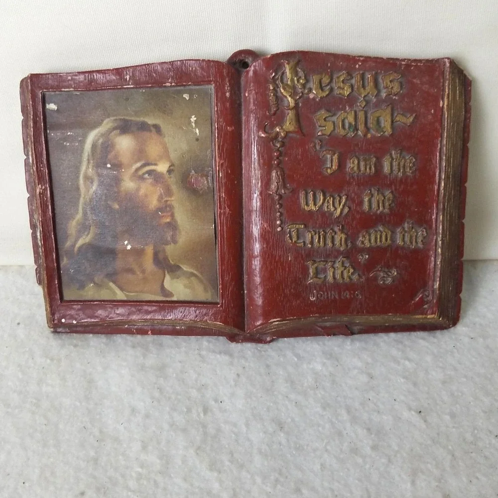 Vintage Bible Wall Plaque Religious Burgundy Good John‎ 14:6 Jesus Portrait
